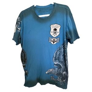 Affliction Live Fast Shirt Large Blue  Skull Eagle Graphic  Mens Vintage USA